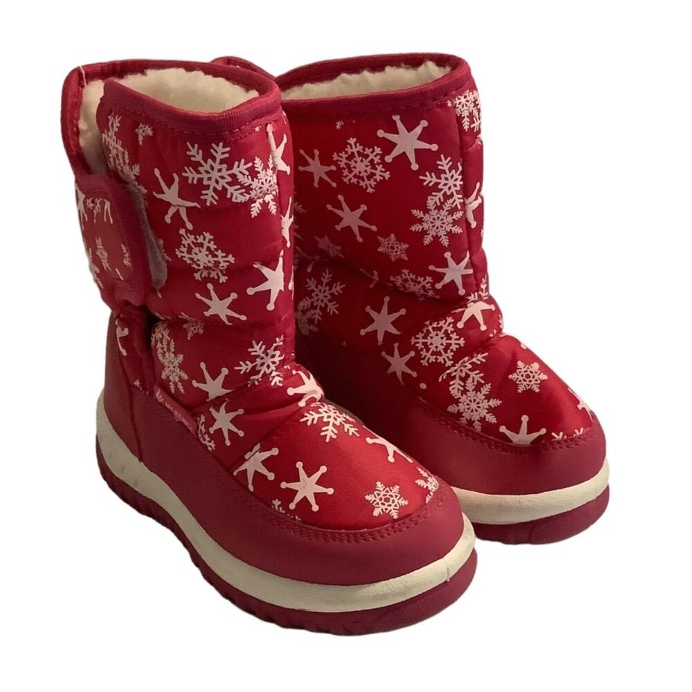 Merence Pink Snowflake Snow Boots Girl Sz 24 US‎ 7.5 Hook and Loop Closure